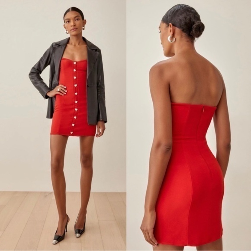 Reformation Neve Strapless Mini Dress in Cherry
